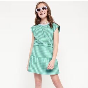 NWT Old Navy Girls Crop Top and Skirt Set Size L (10-12) Green Light Blue Stripe
